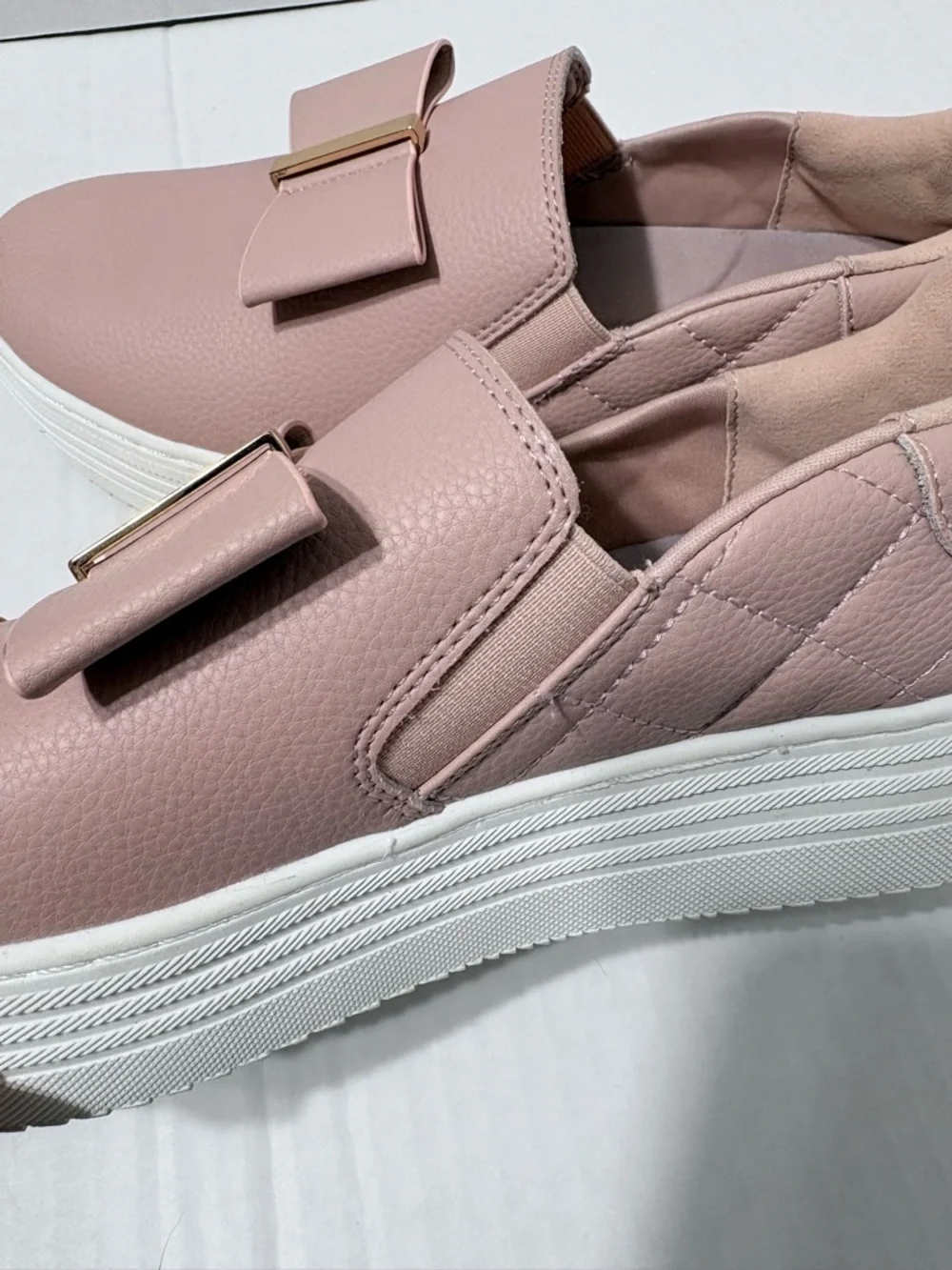 Joy Luxe Bow Slip-on Leather Platform Sneakers Blush Pink   Orthotic Insoles 8